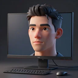 man his face is a computer monitor, octane render, unreal engine, ultradetailed, stylized as a 3 dimensional render