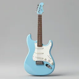 a realistic design render of a light blue minimalist electric guitar