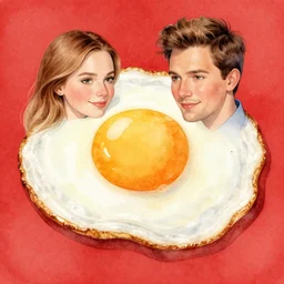 delicious fried egg, kseniia yeromenko, rob duenas, watercolor, illustration, red background, highly detailed