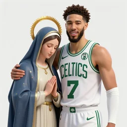 Boston Celtics Jayson Tatum, Jayson Tatum as Mother Mary, Catholic Art, digital art, octane render, trending on artstation