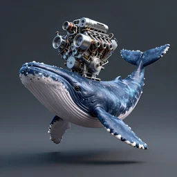 digital art of hybrid with head!! as v 8 engine, and body of cachalot whale, head!! as v 8 engine, head!! as v 8 engine, cachalot!! with v 8 engine as its head, cachalot!!, full - body, wide angle, cyberpunk style