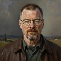 gigachad Walter White, oil on canvas artstation by J. C. Leyendecker and Edmund Blair Leighton and Charlie Bowater octane render