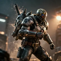 gears of war battlefield 5, splash art, movie still, cinematic lighting, dramatic, octane render, long lens, shallow depth of field, bokeh, anamorphic lens flare, 8 k, hyper detailed, 3 5 mm film grain