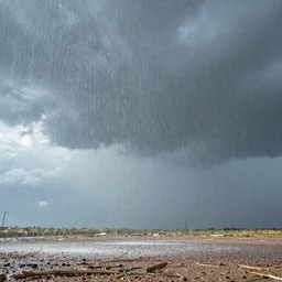 Upside-down slow motion rain in a cloudless sky above dead land, sunny weather, hyper detailed photorealistic