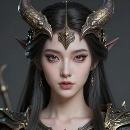 female archfiend, flawless symmetrical pretty cute face, greg rutkowski, 8 k, shallow depth of field, intricate detail, concept art,