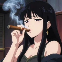anime girl smoking multiple cigars at the same time
