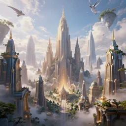 inside a magical heaven city, highly detailed, 4k, HDR, award-winning, octane render, artstation