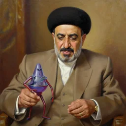 oil painting of saddam hussein playing with bionicles, realistic, hyperdetailed
