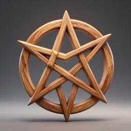A high octane 3D render of a wooden pentagram, Unreal Engine 5, volumetric lighting