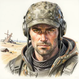 post - apocalyptic scavenger wandering through the wasteland, finely illustrated face, highly detailed, colored pencil, gainax, tankobon, in the style of ilya kuvshinov and yoshiyuki sadamoto and william - adolphe bouguereau and alphonse mucha
