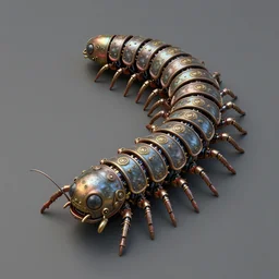 steampunk robot millipede, 3 d model, unreal engine realistic render, 8 k, micro detail, intricate, elegant, highly detailed, centered, digital painting, artstation, smooth, sharp focus, illustration, artgerm, tomasz alen kopera, peter mohrbacher, donato giancola, joseph christian leyendecker, wlop, boris vallejo