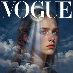 3 d, close - up, clouds, moon rays, frown fashion model, night, moon rays, vogue cover style, poster art, hyper detail, intricate oil painting, multiple exposure, morning mood, 3 d, by tooth wu and wlop and beeple and greg rutkowski