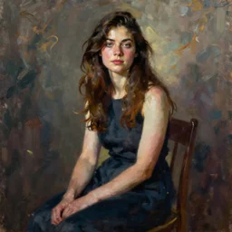 a painting of a woman sitting on a chair in the style of margaret keene