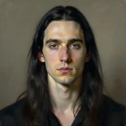 white man with long black hair, sandman neil gailman, portrait by jenny saville