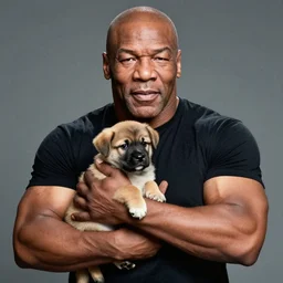 15mm wide shot of mike tyson holding a puppy