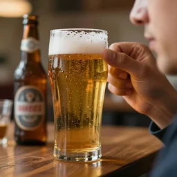 drinking beer, point of viev camera,hyperrealistic, 8K