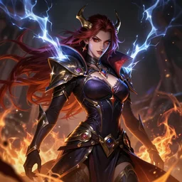 beautiful necromancer with fire and thunder, attarctive face, anime key visual, highly detailed, sharp focus, concept art, league of legends, style by shumolly and monable and artgerm and greg rutkowski and jo chen and pilyeon and ruan jia