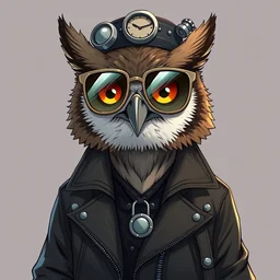 an anthropomorphic owl wearing mechanical sunglasses and a leather jacket and an hourglass mechanical hat, by kawacy, trending on pixiv, anime, furry art, trending on furaffinity