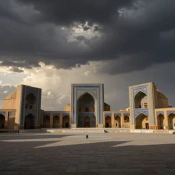 Iranian architecture in a Iranian valley, dramatic sky, digital art, 4k, 8k, trending on ArtStation