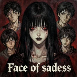 A beautiful detailed aesthetic horror portrait painting titled 'Face of sadness' description 'Order of the occult princess' portrait, character design, worn, dark, manga style by yoshitaka amano, tsutomo nihie, kelly mckernan, peter mohrbacher, harry clarke, takayuki takeya. Trending on cgsociety artstation, cinematic lighting, 8k, masterpiece.