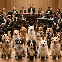 an orchestra composed of dogs