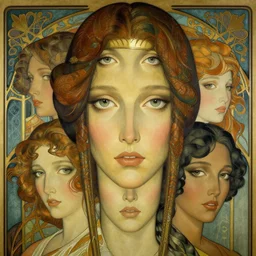 an art nouveau, ( streamline moderne ), multi - ethnic and multi - racial portrait in the style of anna dittmann and donato giancola and virgil finlay. very large, clear, expressive, and intelligent eyes. symmetrical, centered, ultrasharp focus, dramatic lighting, photorealistic digital matte painting, intricate ultra detailed background.