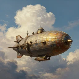 a beautiful painting of a steampunk airship in the sky by greg rutkowski, cumulus clouds, cinematic composition, highly detailed
