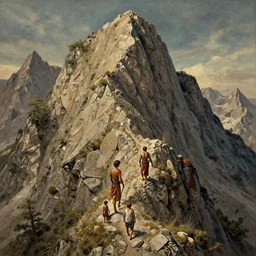 Adam and eve going up the mountain, high detail, 8k, ornate, realistic, masterpiece, complex, wide angle, from a film Jodorowskys