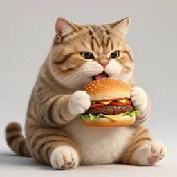 fantasy fat cat eating a burger , high detail, digital art, beautiful , concept art,fantasy art, 4k