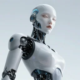 low angle photo of sensual dancer as a cyberpunk mecha humanoid robotic head shoulder parts with straight bright led lights, inside white room, ultra - realistic and detailed, 8 k