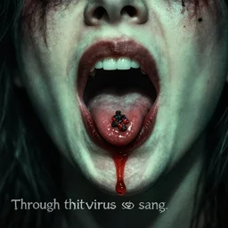 through his lips the virus sang. folk horror style art