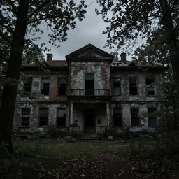 abandoned hospital in the woods, dark, moody, gloomy, by Gregory Crewdson,