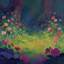 flowery garden, matte painting from Fantasia (1940)