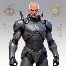 character concept of a badass bald middle - aged man wearing a futuristic grey heavy armor suit.. vibrant colors, soft lighting, 8 k, octane render. by makoto shinkai, stanley artgerm lau, wlop, rossdraws, james jean, andrei riabovitchev, marc simonetti, krenz cushart, sakimichan, d & d trending on artstation, digital art.