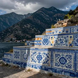 lakeside mountains, azulejo