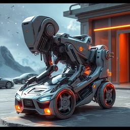 futuristic robotic neoclassical cybernetic symbiosis thick bifurcated robotic cnc surgical hybrid mri 3 d printer machine making a cybercar outside, still from the movie interstellar, sci - fi, highly detailed, vibrant colors, photo realistic, cinematic, artstation, concept art, unreal render, illustration, art by greg rutkowski and artgerm and alphonse mucha,