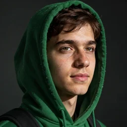 portrait of a lost chad programmer with green hood by jeremy mann, dramatic lighting, close up
