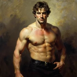herry cavill, attractive male, painting by frank frazetta