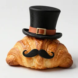 croissant with a top hat and a mustache