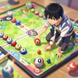 a board game with a number of balls on it, an illustration of by gatoken shunshi, pixiv, dau - al - set, iso 2 0 0, dynamic composition, sabattier effect