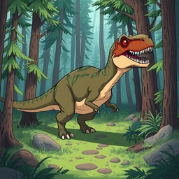 an illustration of a dinosaur in the woods, trending on artstation, central composition, very cartoon, shape focus, high detailed, by anton fadeev