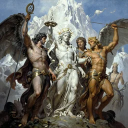 Mount Olympus by Frank Frazetta, Greg Rutkowski, Boris Vallejo, epic fantasy character art, gods, Exquisite detail, post-processing, masterpiece, cinematic