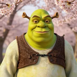 shrek portrait picture by yousuf karsh, golden hour, realistic, body shot, sharp focus, 8 k high definition, insanely detailed, intricate, elegant, cherry blossoms