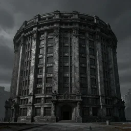 matte painting of the exterior view of circle - shaped building. brutalist soviet architecture. dark horror fantasy. fantastical, detailed digital art trending in artstation