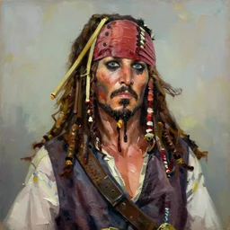 greg manchess portrait painting of partially armored captain jack sparrow as overwatch character, medium shot, impasto, asymmetrical, profile picture, organic painting, sunny day, matte painting, bold shapes, hard edges, ambient occlusion, artstation, by huang guangjian, gil elvgren, ruan jia, greg rutkowski, gaston bussiere