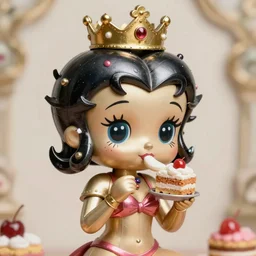 closeup face profile portrait of tin toy betty boop as a fairytale princess wearing a crown eating cakes, bikini, depth of field, zeiss lens, detailed, symmetrical, centered, fashion photoshoot, by nicoletta ceccoli, mark ryden, lostfish, breathtaking, 8 k resolution, extremely detailed, beautiful, establishing shot, artistic, hyperrealistic, octane render