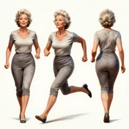 nice old lady running down a dream, character sheet, fine details, concept design, contrast, brigitte bardot, kim jung gi, greg rutkowski, trending on artstation, 8 k, full body, turnaround, front view, back view, ultra wide angle
