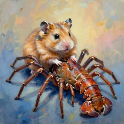 painting of hybrid between hamster!! & spider & lobster, intercrossed animal, by zdzislaw beksinski, by lewis jones, by mattias adolfsson, cold hue's, warm tone gradient background, concept art, beautiful composition, digital painting