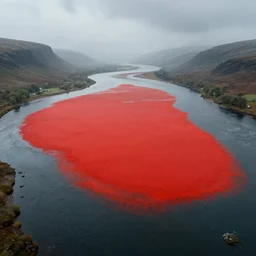 realistic full height 7 0 mm cinematic flat rothko picture stunning river delta aerial top view highly detailed intricate particle simulation in houdini of scottish highlands by denis villeneuve and hiroshi yoshida, hazy morning foggy, distant rainstorm, hyperrealism, muted morland colours, matte painting, trending on artstation, 4 k detailed post processing, rendered in octane