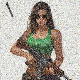 an anime art of beautiful curvy girl with an athletic feminine body in a green tank top and aviator classic sunglasses holding an assault rifle on a white background, long hair, anatomically correct, symmetrical facial features, symmetrical proportions, tanned body, highly detailed, digital painting, artstation, concept art, oc commission, illustration, league of legends, style by jordan grimmer and greg rutkowski